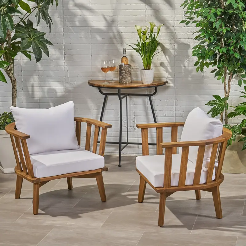 White-And-Teak Outdoor Wooden Club Chairs With Cushions (2-Piece Set) – Nh421903 1