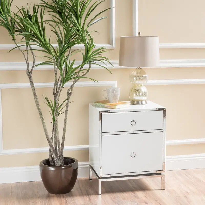 White Glass Bedside Table With Two Functional Drawers – Nh702892 1