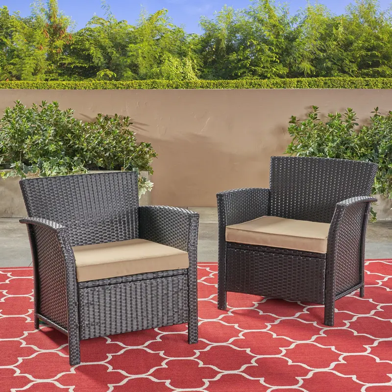 Wicker Outdoor Club Chairs With Water-Resistant Cushions (2-Piece Set) – Nh643503 1