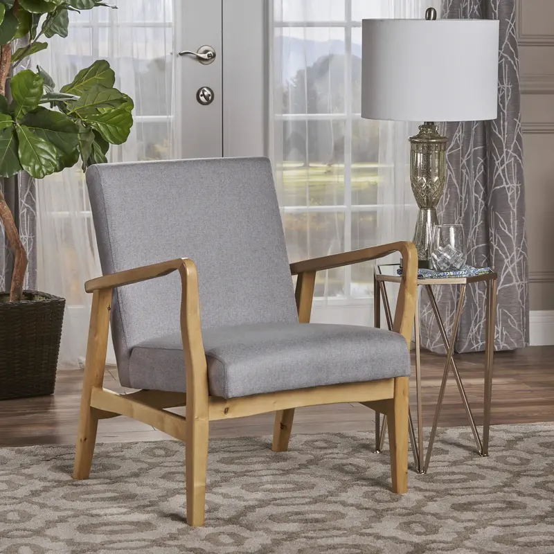 Wood-Framed Mid-Century Fabric Armchair - Nh440003 1