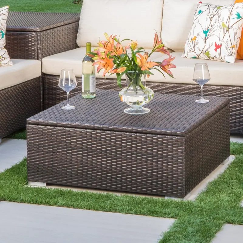 Woven Outdoor Wicker Coffee Table With Hidden Storage - Nh136992 1