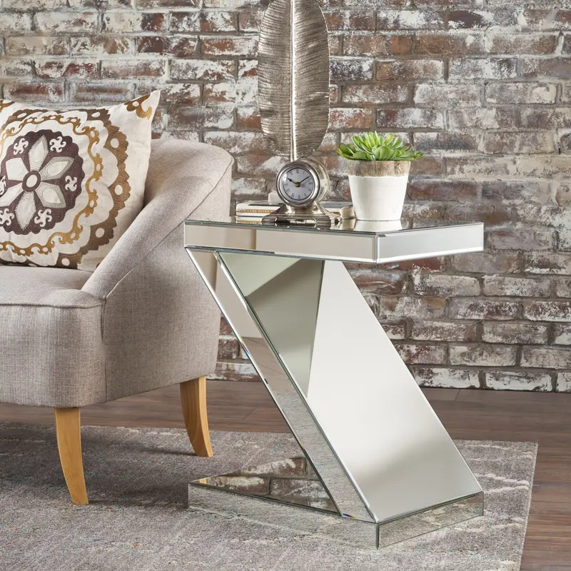 Z-Shaped Mirrored Side Table With Angular Design And Reflective Surface - Nh668103 1